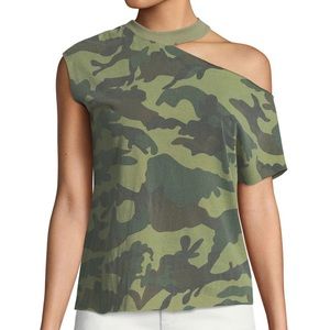 RtA Cold-Shoulder Raw-Edge Camo Tee